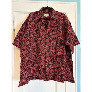 Hawaiian Button Up Short Sleeve Shirt Red and Black Floral Johari West 3XL